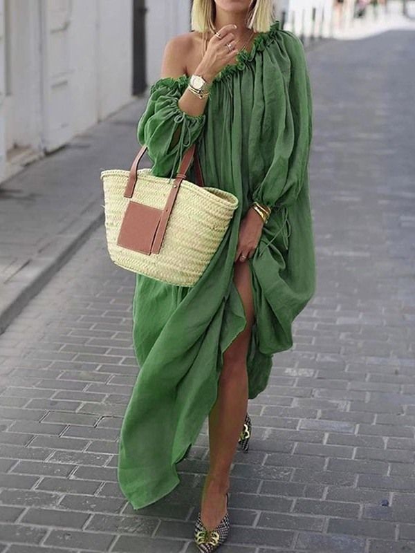 Off Shoulder Lantern Sleeve Casual Długość Podłogi Letnia Sukienka Sukienki Plażowe Dla Kobiet