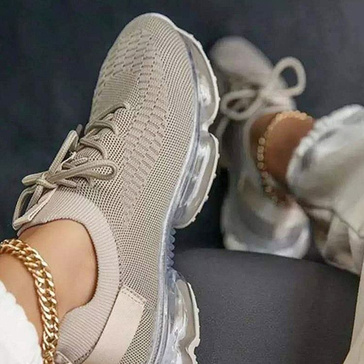 Damskie Buty Z Okrągłym Noskiem Z Głębokim Dekoltem Sznurowane Gładkie Trampki